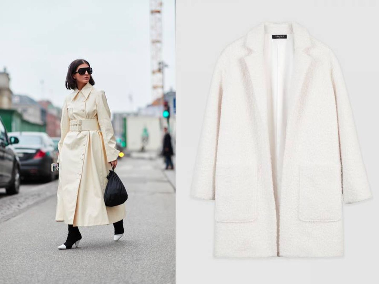 El blanco impoluto es un básico en abrigos (Imaxtree). Abrigo de Trucco (110 €).