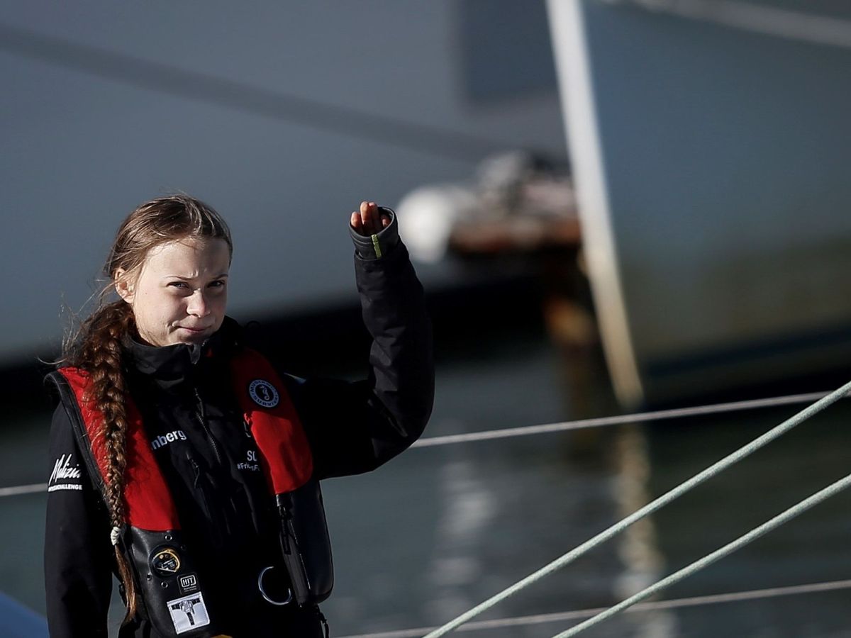 Foto: La activista sueca Greta Thunberg, a su llegada al puerto de Lisboa. (Reuters)