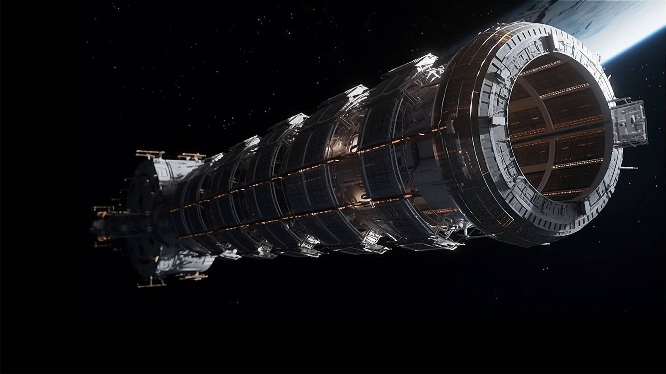 Foto: Una ilustración de una nave nodriza de ciencia ficción creada por inteligencia artificial. (MidJourney/Novaceno/JD)