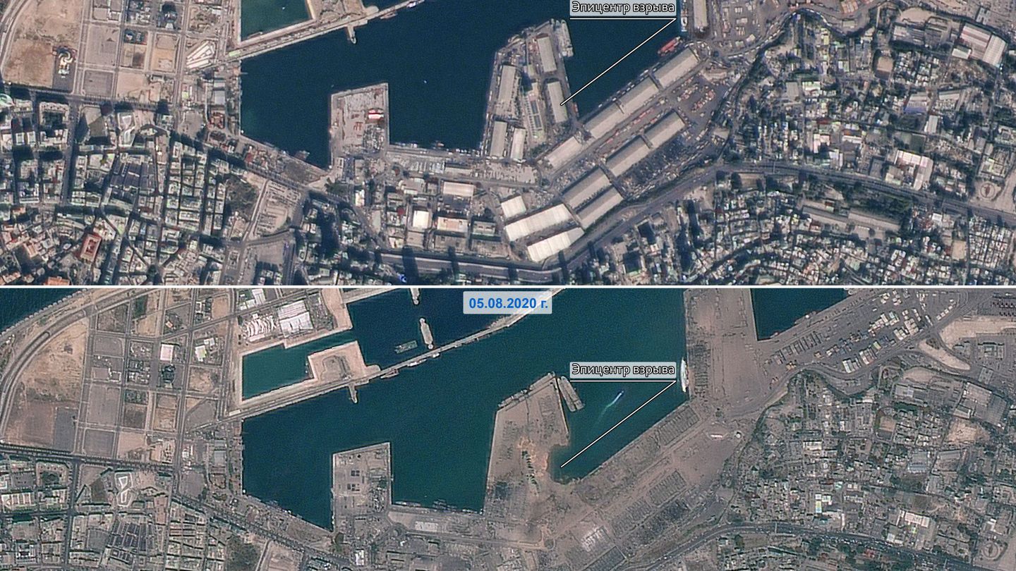Imágenes de satélite, antes y después de la explosión. (Reuters)