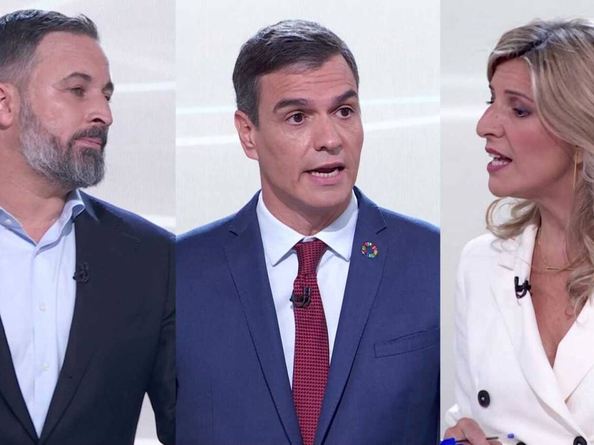 Foto: Abascal, Sánchez y Díaz, en el 'Debate a 3'. (RTVE)