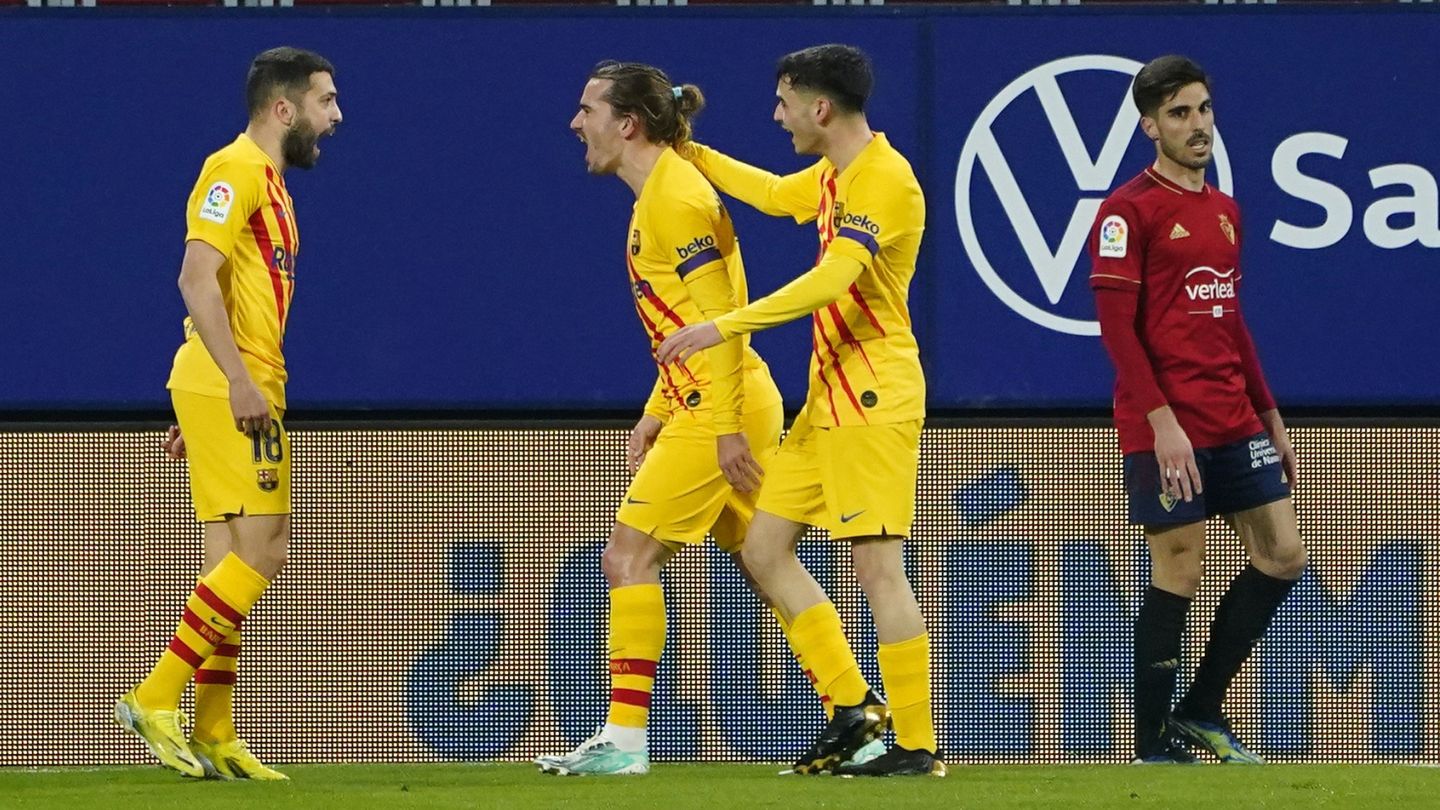 Los jugadores del Barça celebran el 0-1 de Jordi Alba. (EFE)