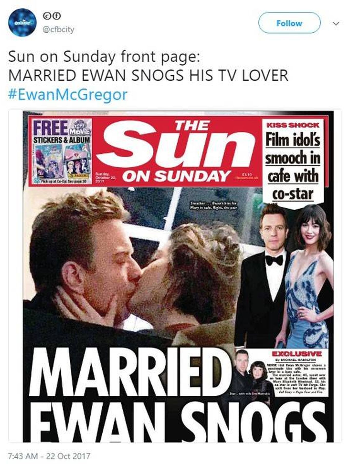 Imagen de la portada del diario 'The Sun' con Ewan McGregor.