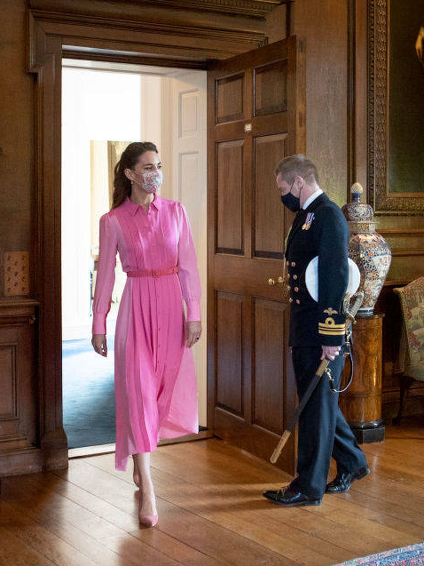Kate Middleton, con el mismo vestido rosa en Edimburgo en 2021. (Getty/Pool/Jane Barlow)