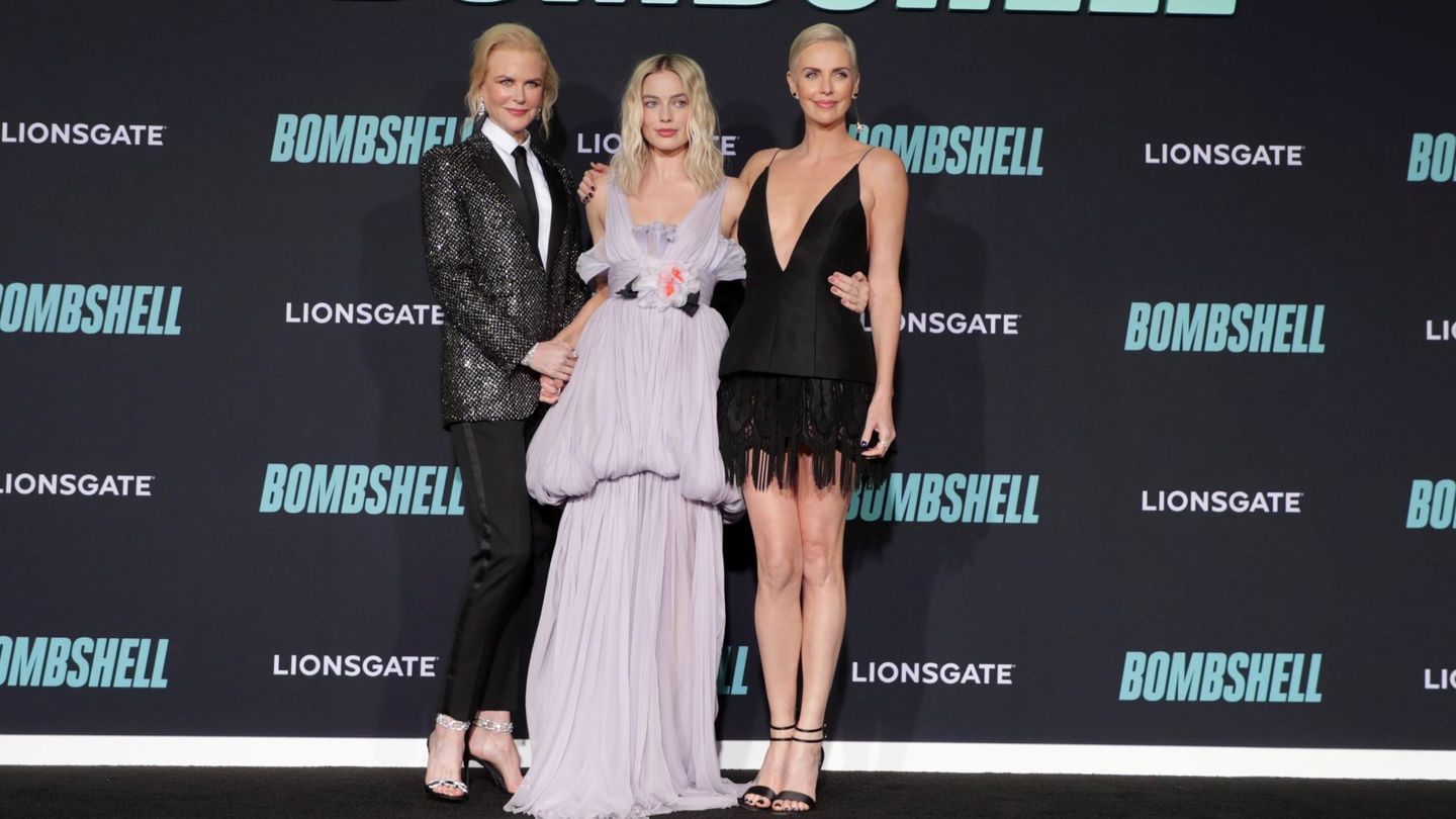 Fotografía de 2019 cedida por Lionsgate que muestra a las actrices Nicole Kidman, Margot Robbie y Charlize Theron. (EFE/Eric Charbonneau)