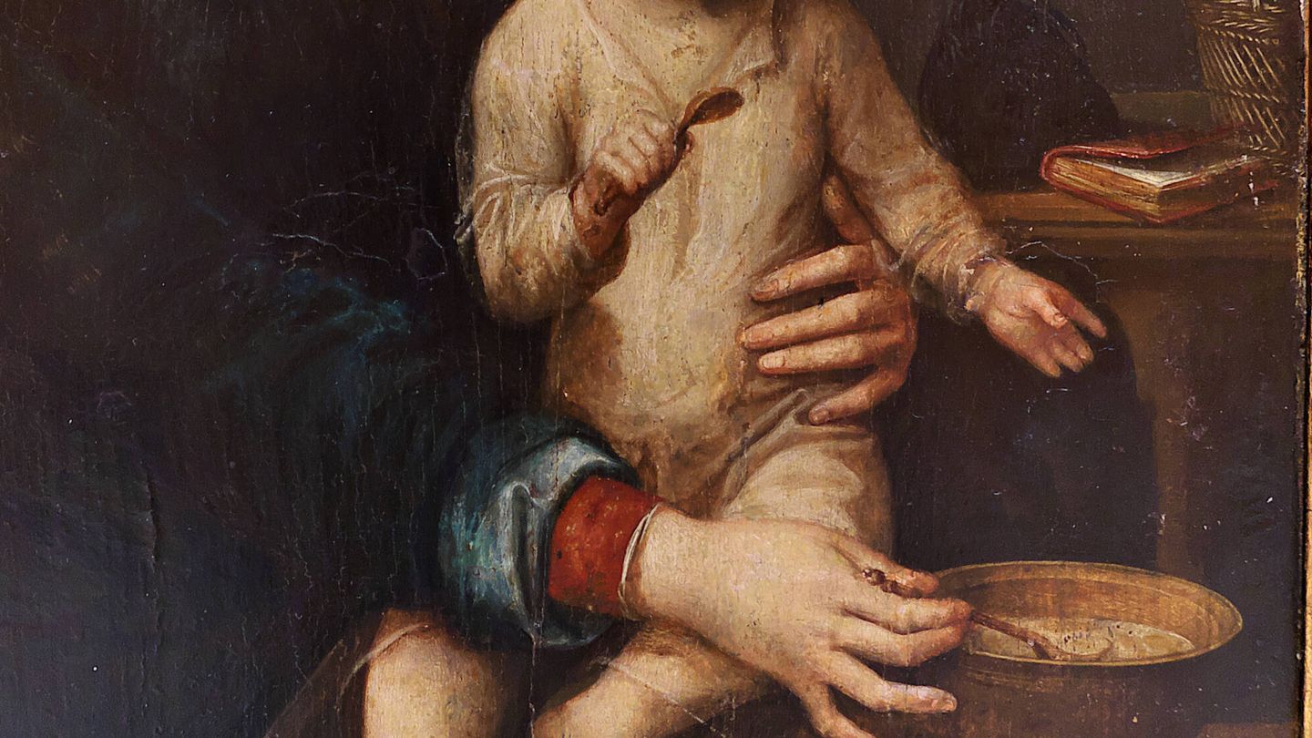 Detalle de Virgen y el niño con una sopa de leche, realizado en entre 1515 y 1520. (Wikimedia)