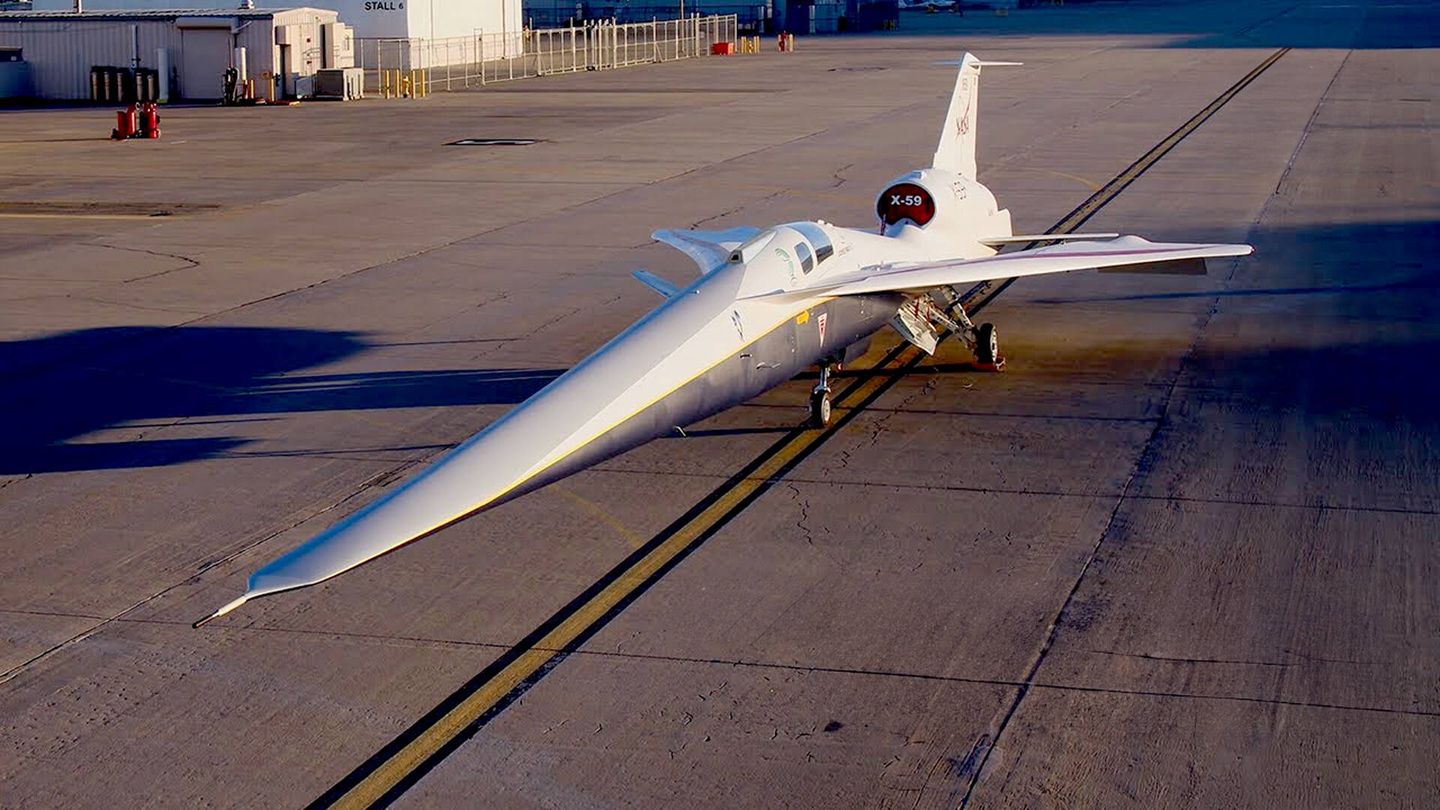 El X-59 listo para el despegue. (NASA)