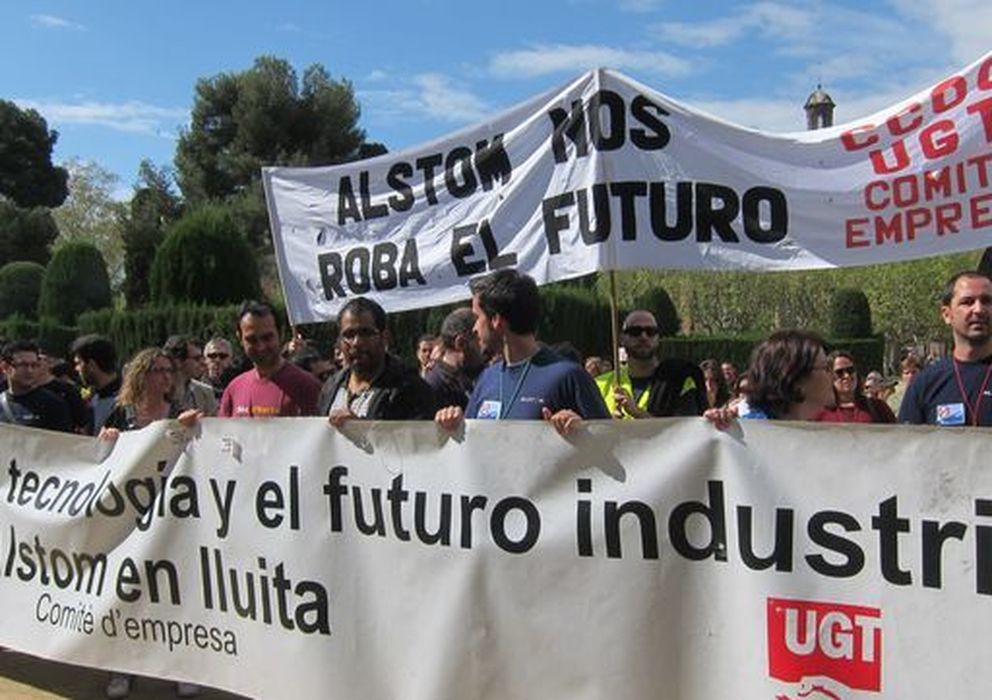 Foto: Protesta de los trabajadores de Alstom en Santa Perpètua. 