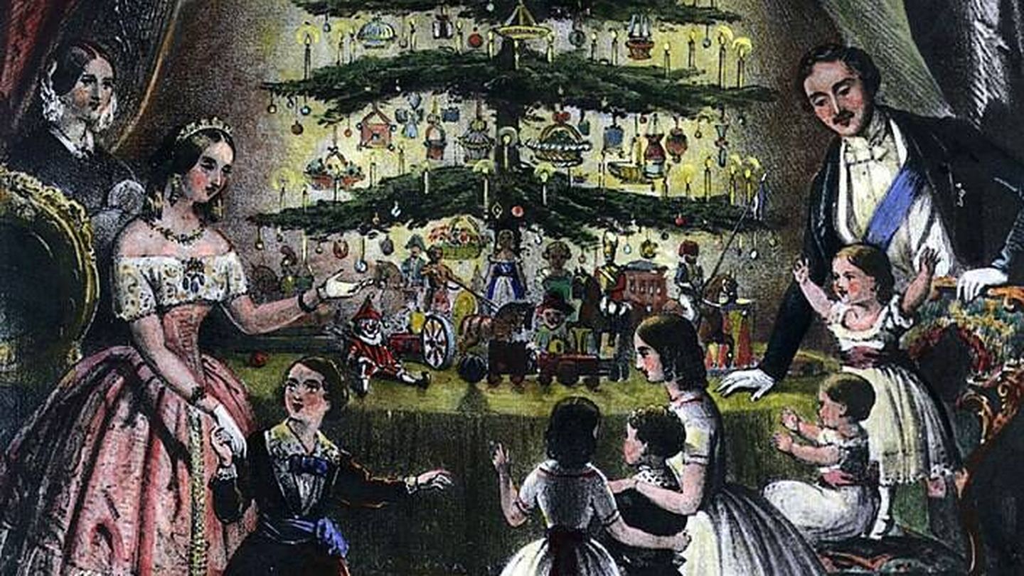 La reina Victoria decorando el árbol de navidad junto a su familia. Fuente: Wikipedia