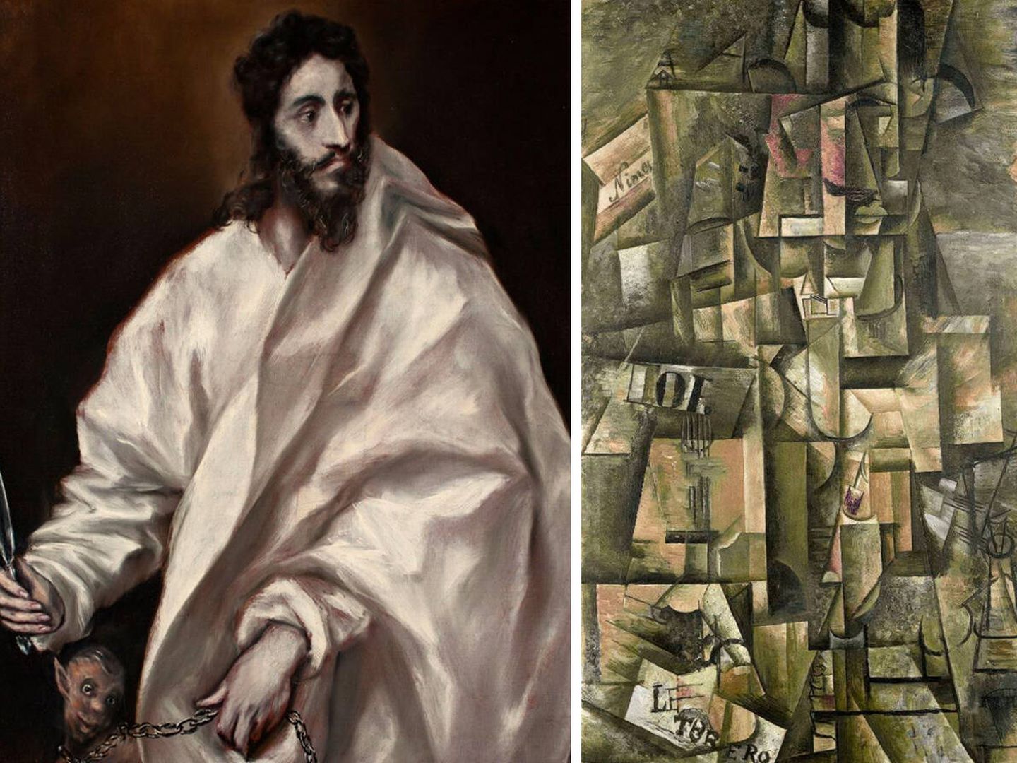 San Bartolomé. El Greco. 1611-14. Acordeonista. Pablo Picasso. 1911