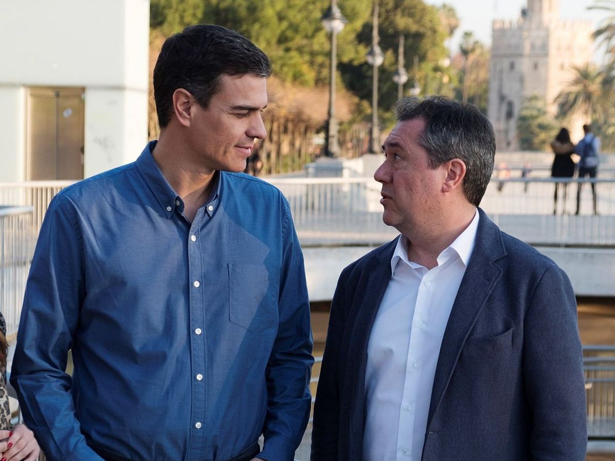 Foto: El secretario general del PSOE, Pedro Sánchez (c), junto al alcalde de Sevilla, Juan Espadas (d). (EFE) 