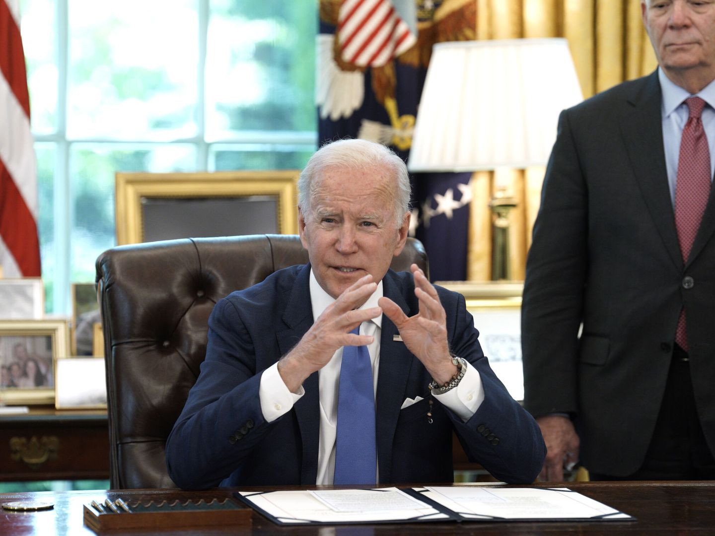 El presidente de Estados Unidos, Joe Biden, en una rueda de prensa ayer en Washington, EEUU. (EFE/ Yuri Gripas)