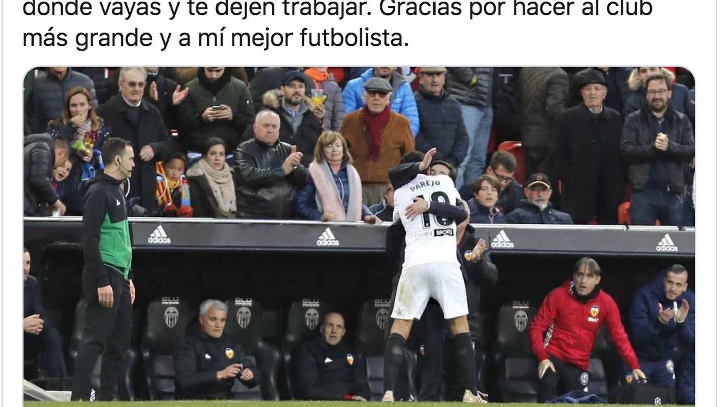 El mensaje de Dani Parejo a Marcelino, abrazos, una vez despedido del Valencia el entrenador