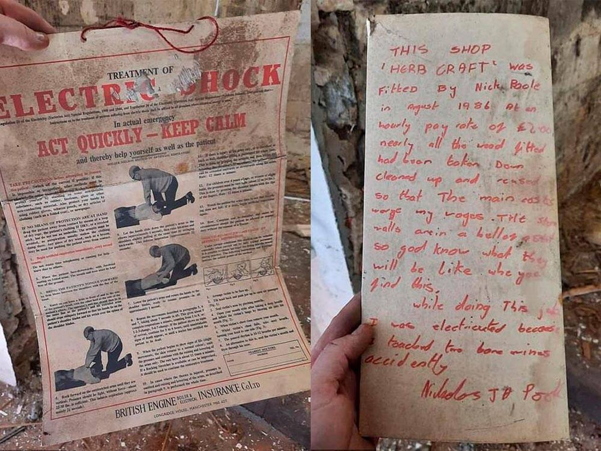 Foto: Un albañil hace obra en su tienda y halla una nota de hace 40 años del anterior constructor (DaillyMail)