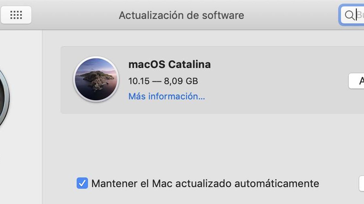 Mensaje de actualización del sistema a macOS Catalina.