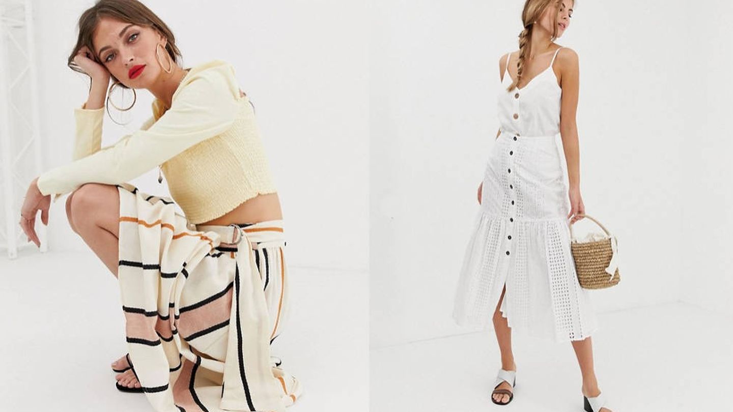Falda y conjunto en blanco, de Asos (44,99€ ambas).