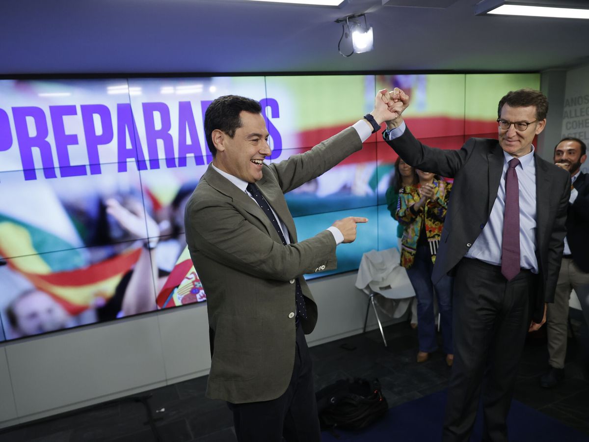 Foto: El presidente del PP, Alberto Núñez Feijóo, y el presidente de la Junta, Juanma Moreno. (EFE/Emilio Naranjo)
