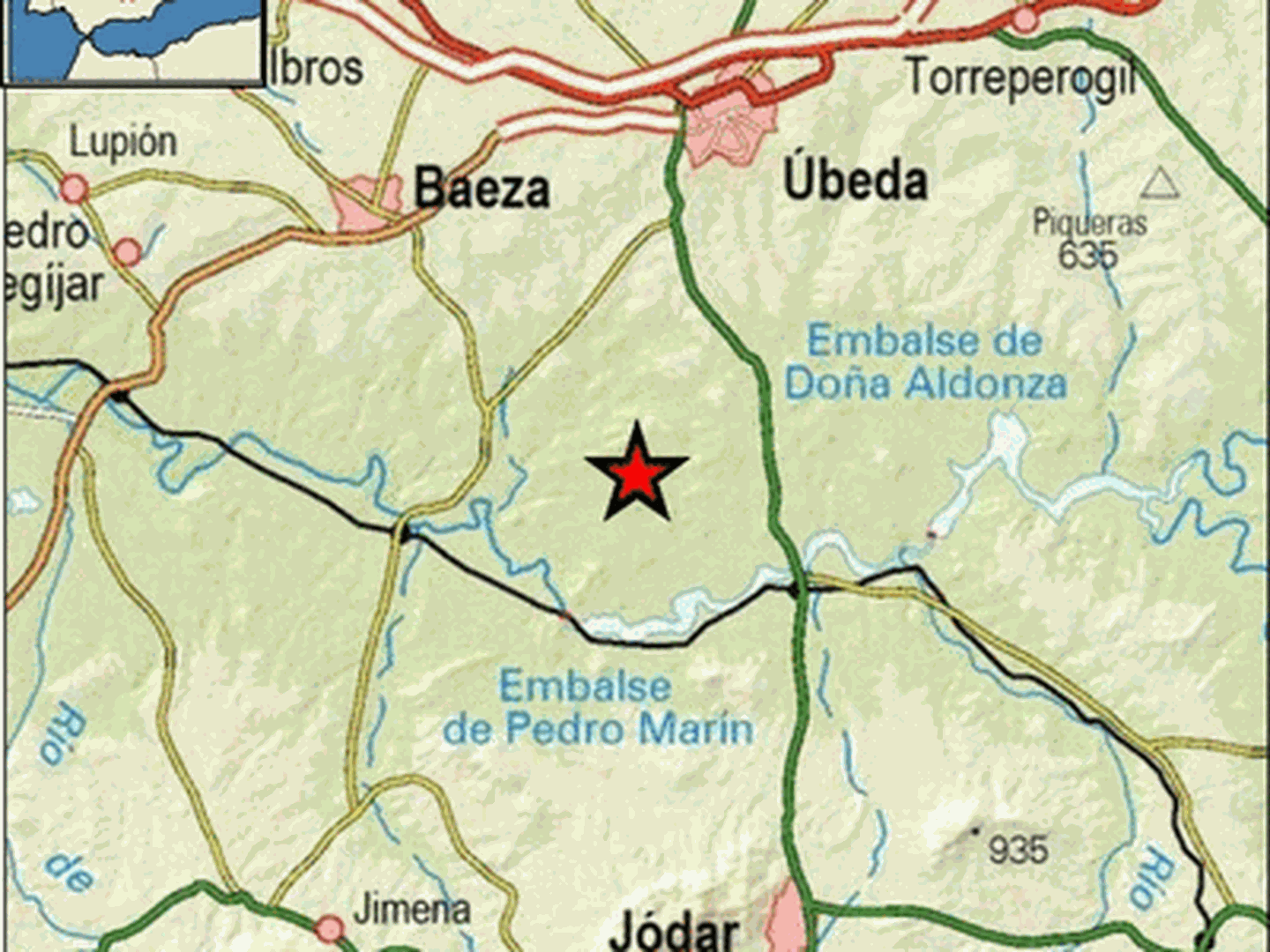 Epicentro del terremoto en las proximidades de Úbeda. (IGN)