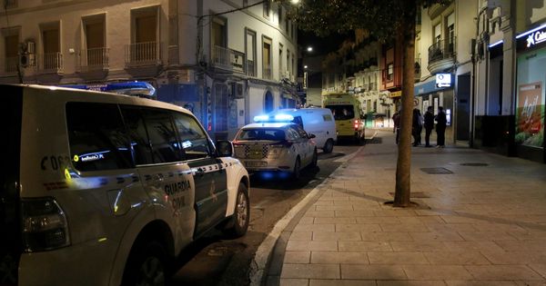 Foto: Dos vehículos de la Guardia Civil, Policía Local y una ambulancia en la Plaza de España de la localidad pacense de Don Benito. (EFE)