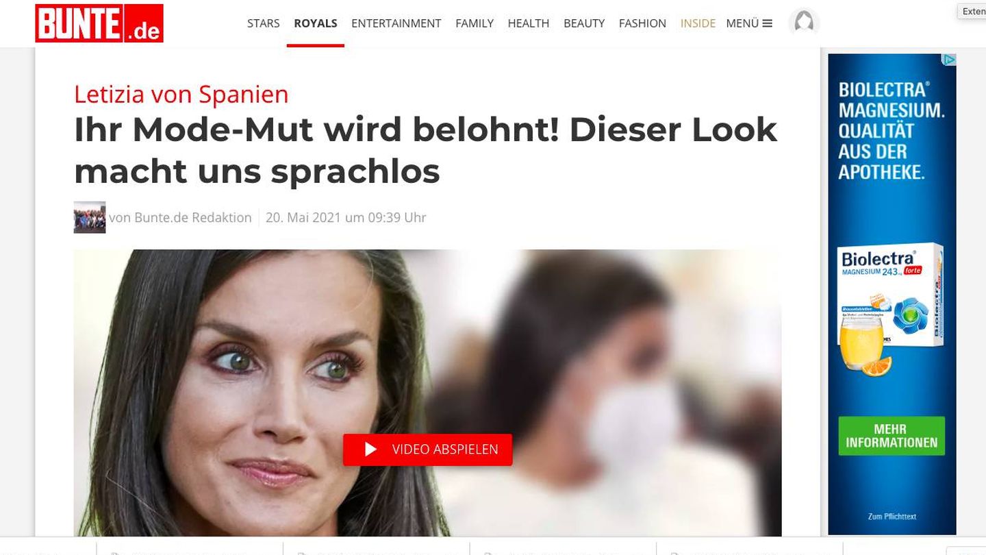 La 'valentía en la moda de Letizia' en el digital alemán 'Bunte'.
