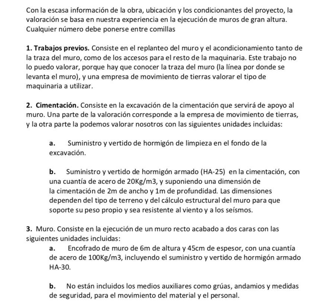 Cálculos básicos de la empresa Galodasa con sede en Melilla para la construcción de un muro en la frontera. Pinche en la imagen para leerlo en detalle