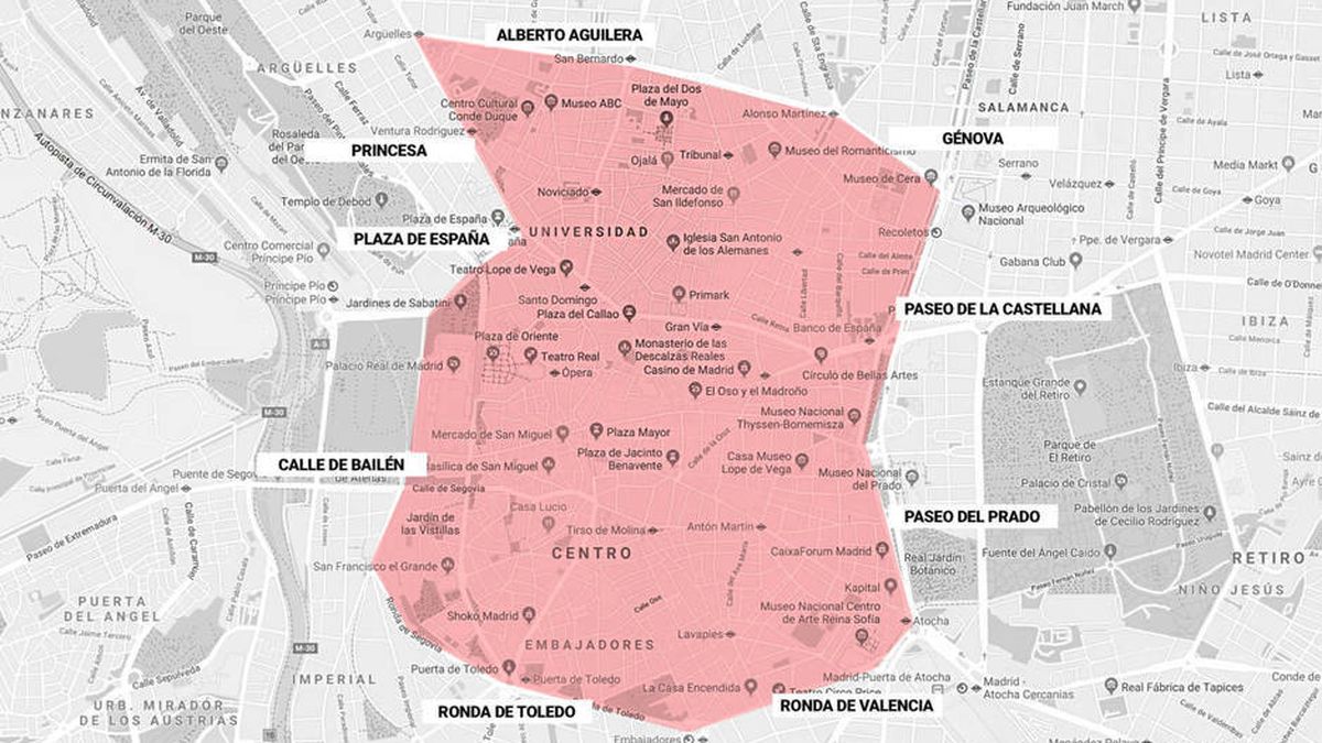 Velocidad supersónica terraza Intenso Así es el mapa de Madrid Central: consulta por qué calles se puede (o no)  circular