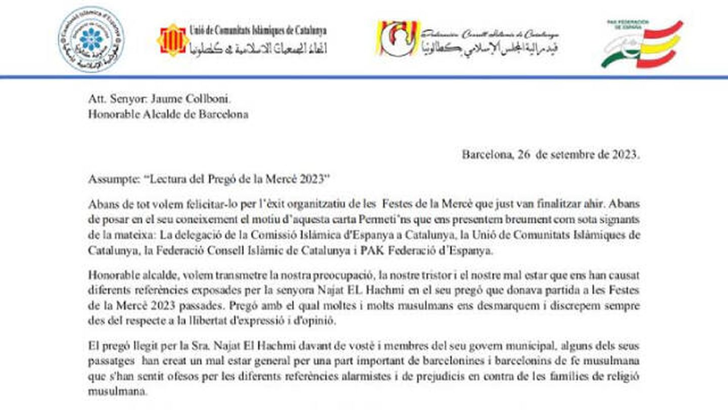 Carta dirigida al alcalde de Barcelona. (Cedida)