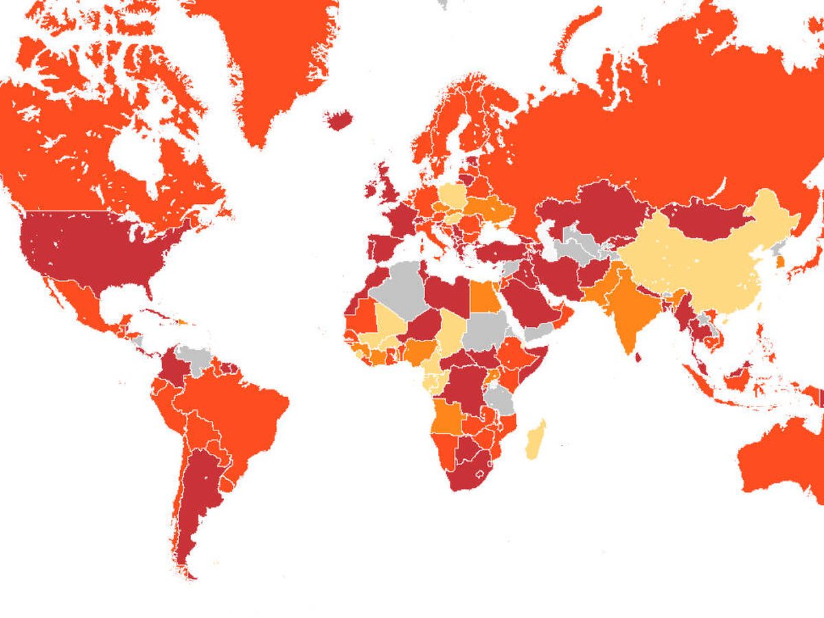 Foto: Según el mapa del CDC, España está en riesgo máximo: nivel 4. (CDC)