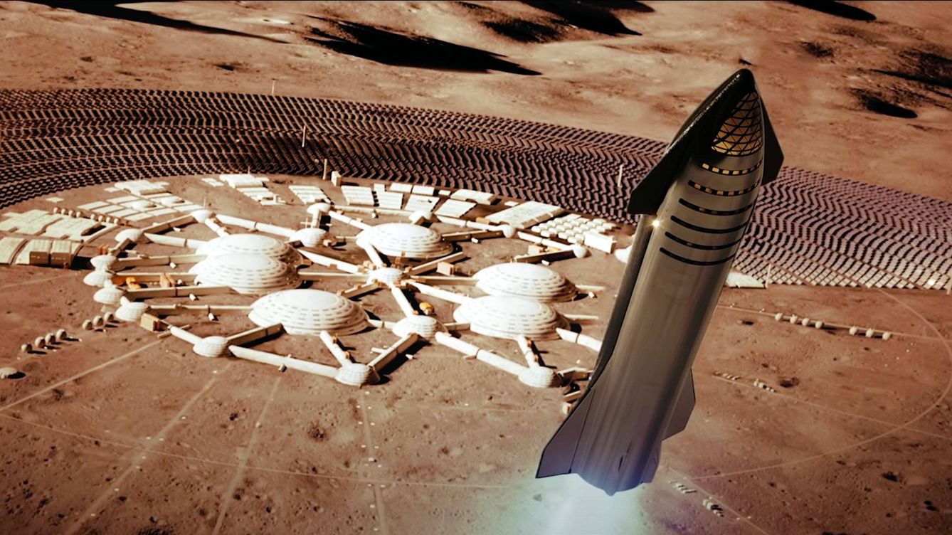 Foto: Un Starship, aterrizando de una base marciana.