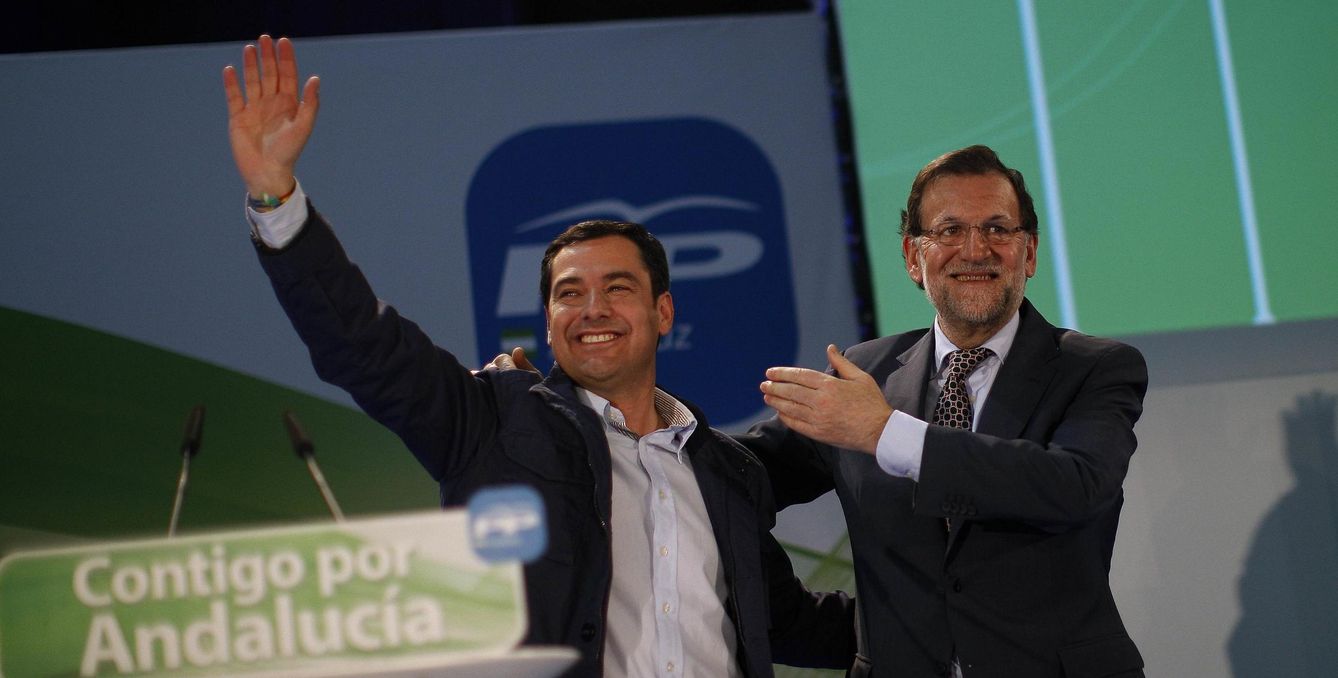Moreno Bonilla, candidato del PP a la Junta andaluza junto a Rajoy en un acto de campaña (EFE)