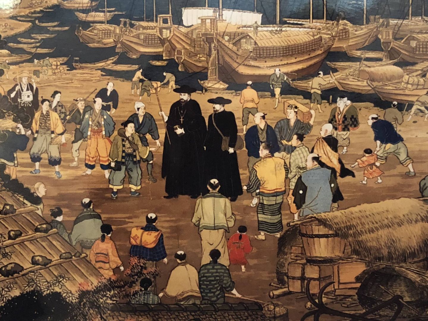 Antigua pintura japonesa que interpreta la llegada de los jesuitas a Japón.