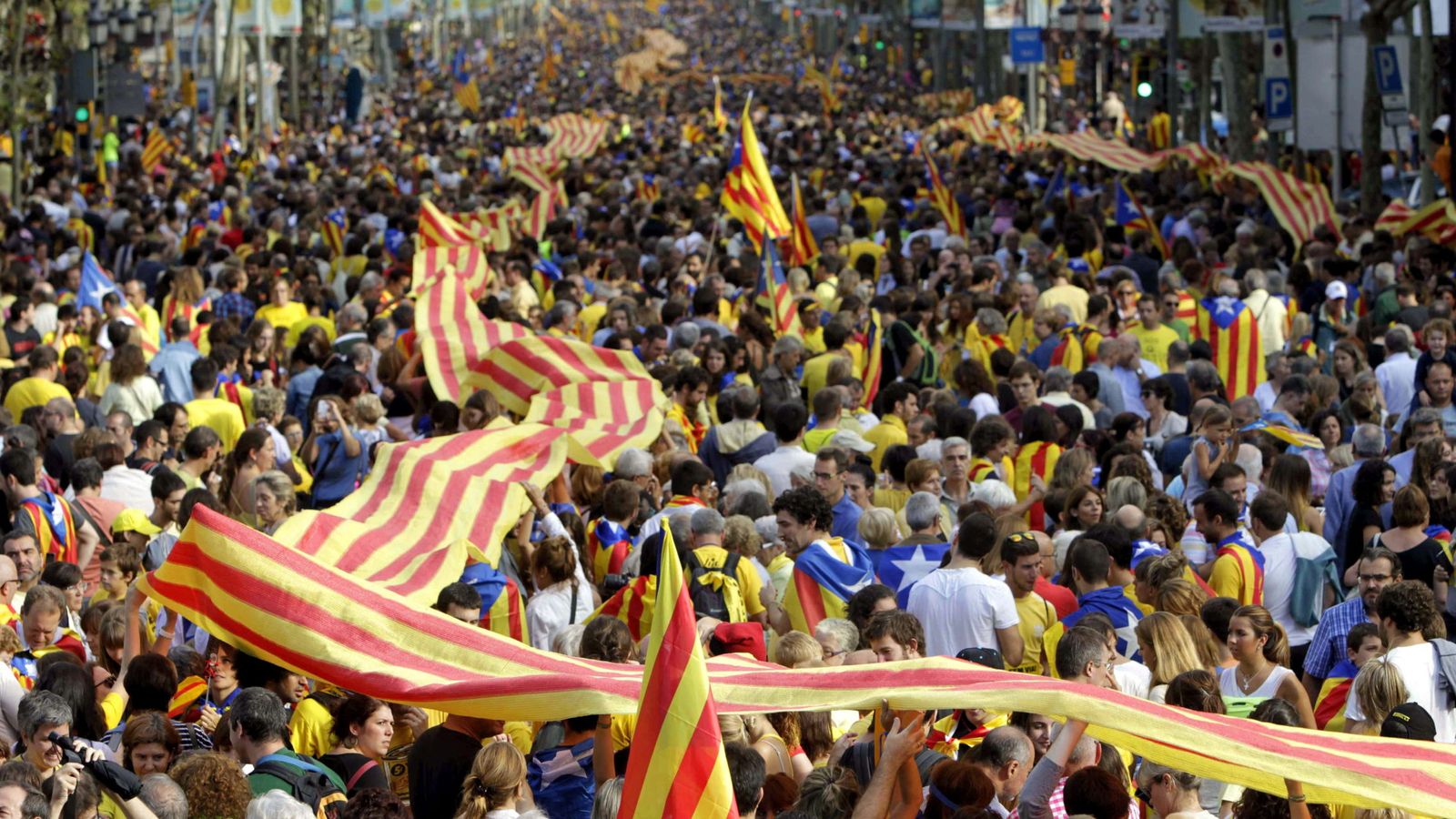 Foto: Cadena humana por la independencia organizada por la Asamblea Nacional Catalana. (EFE)