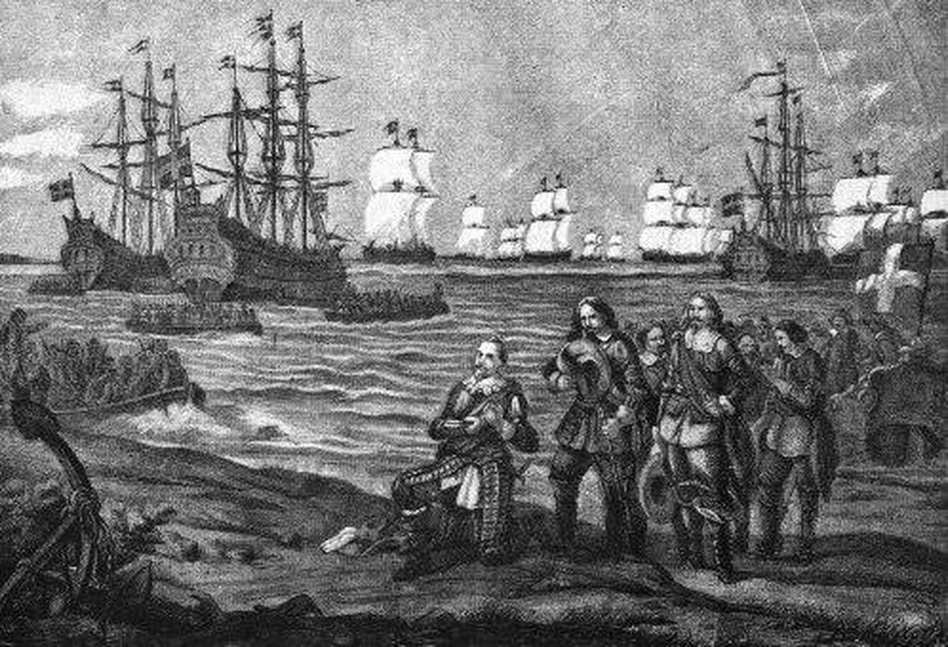 Desembarco de Gustavo Adolfo en Alemania, según el pintor Anders Fryxell.