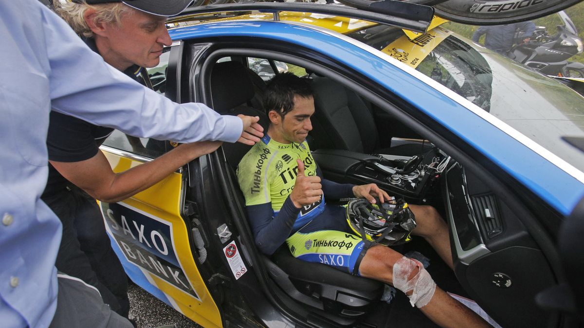 Contador se fractura la tibia tras sufrir una caída que le obligó a retirarse del Tour