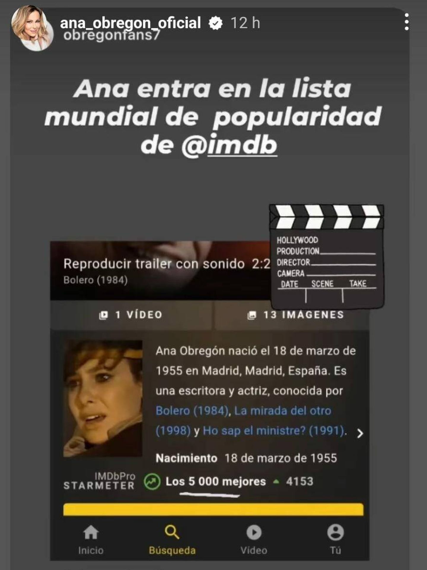 Ana Obregón ha compartido en sus stories la noticia de su popularidad. (Instagram/@ana_obregon_oficial)
