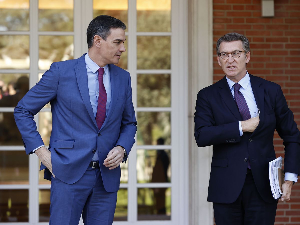Foto: El presidente del Gobierno, Pedro Sánchez, junto al líder del PP, Alberto Núñez Feijóo. (EFE/Chema Moya)