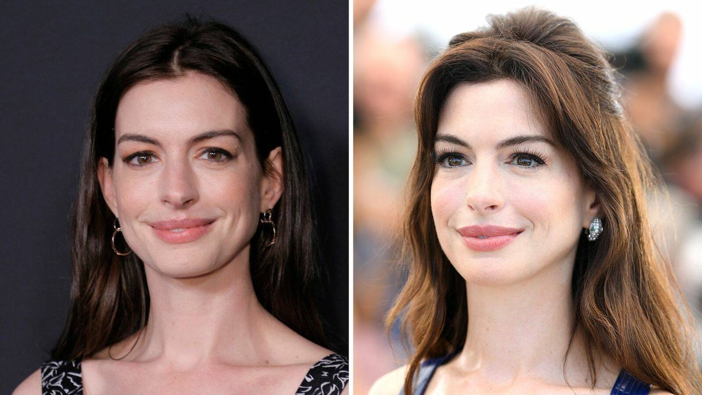 Anne Hathaway en 2021 y en Cannes en 2022. (Getty/Michael Loccisano/Pascal LeSegretain)