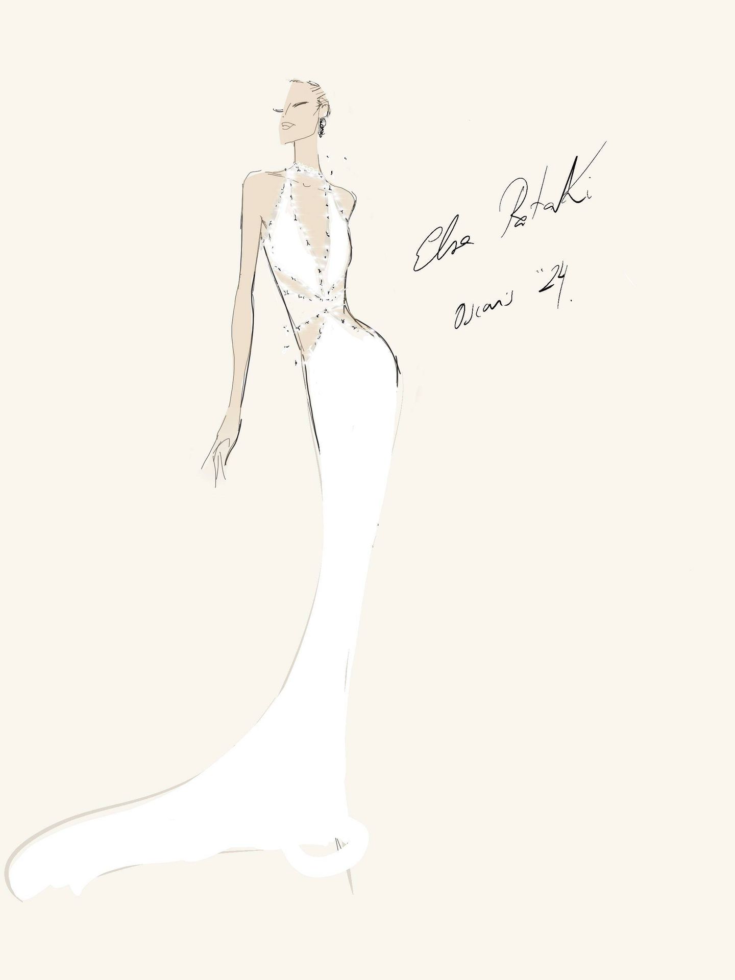 El boceto del vestido de Ze García para Elsa Pataky. (Cortesía)