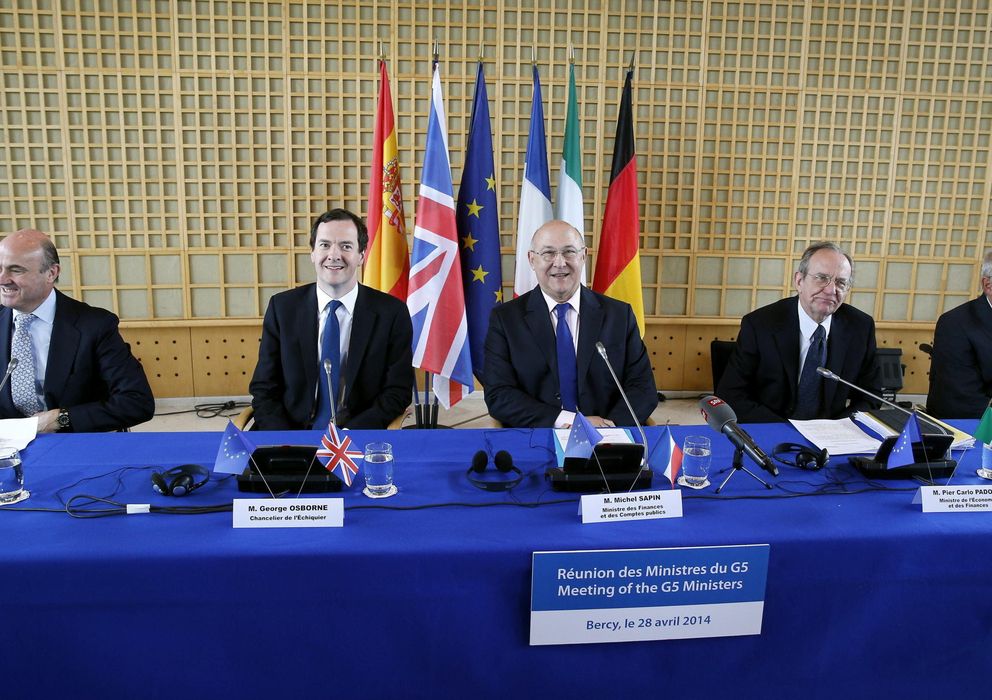 Foto: Los ministros de Economía de España, Luis de Guindos; de Reino Unido, George Osborne; de Francia, Michel Sapin; de Italia, Pier Carlo Padoan; y de Alemania, Wol
