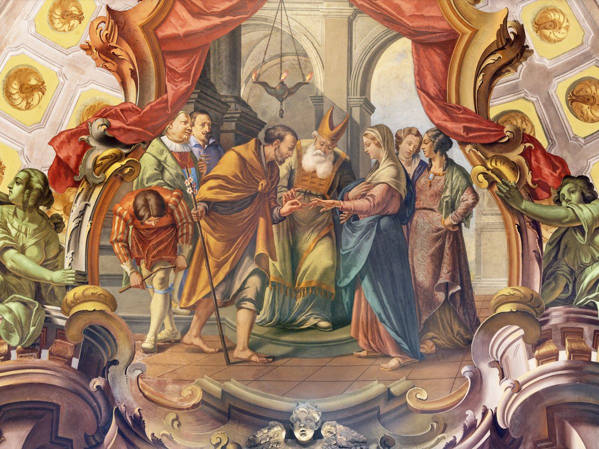 Foto: Fresco de Boda de San José y Virgen María en la iglesia Santuario del Santissimo Crocifisso (iStock)