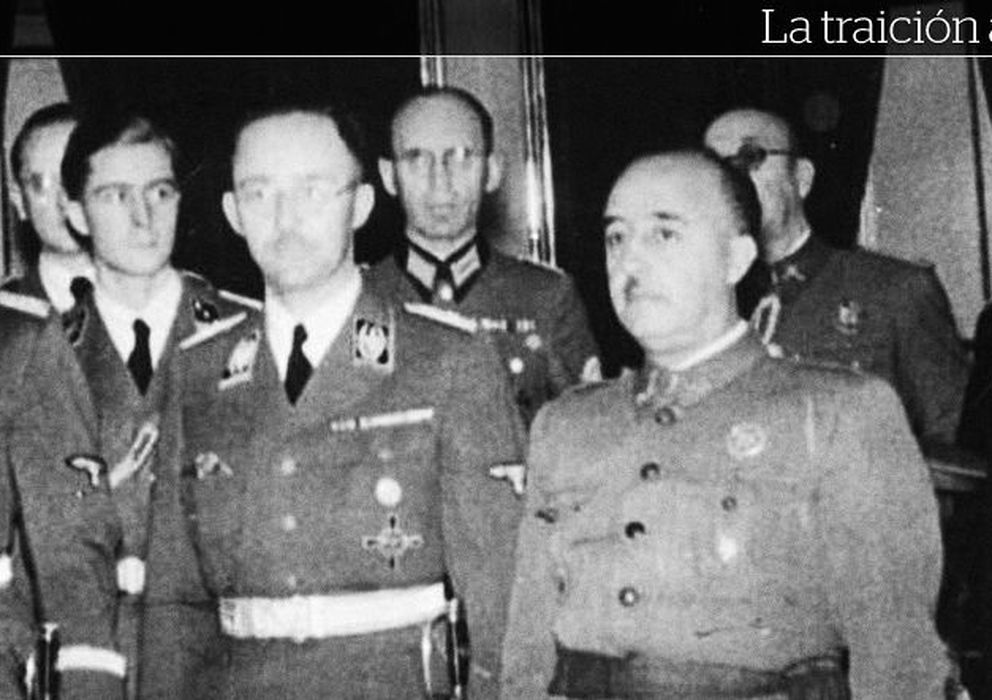 Foto: Franco entre Heinrich Himmler y Ramón Serrano Súñer. 