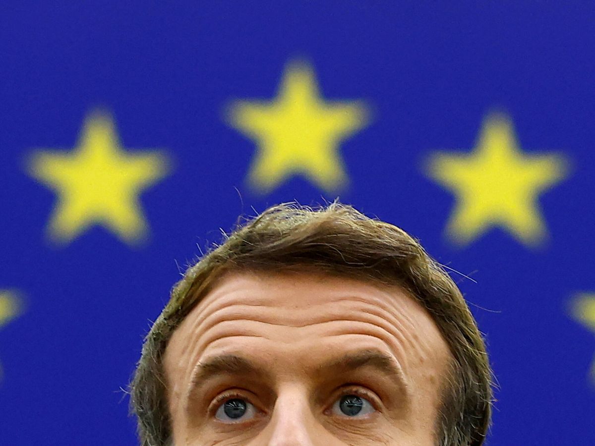 Foto: El presidente francés Emmanuel Macron durante su discurso en el Parlamento Europeo. (Reuters/Gonzalo Fuentes)