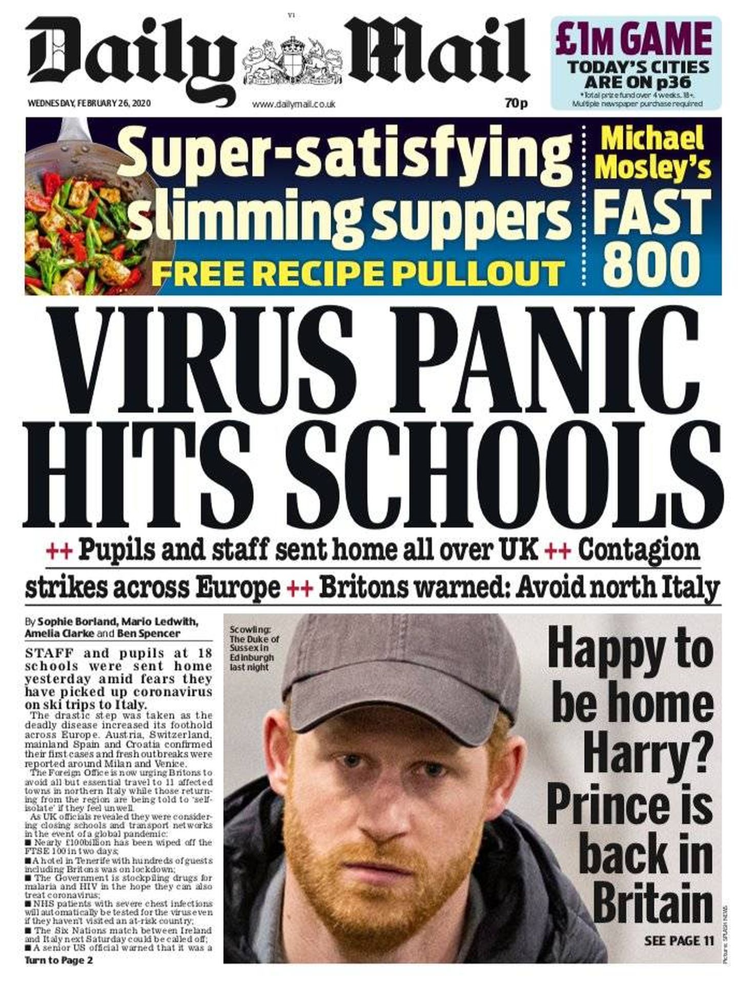 El príncipe Harry, en la portada del 'Daily Mail', a su llegada a Edimburgo.