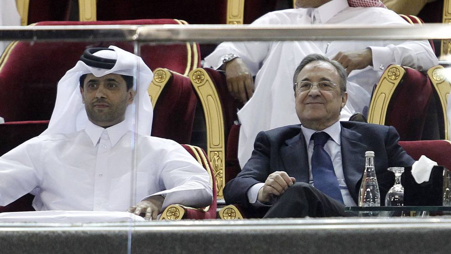 Nasser Al-Khelaïfi y Florentino Pérez, máximos dirigentes de PSG y Real Madrid, respectivamente. (EFE)