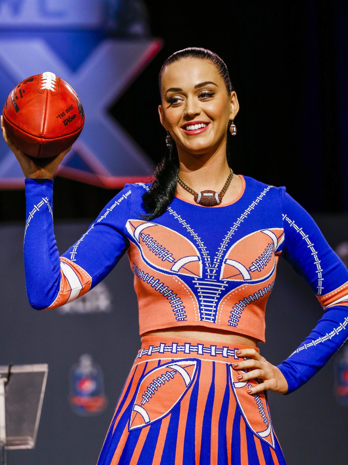 Katy Perry, en una conferencia de prensa de la Super Bowl en 2015. (EFE)
