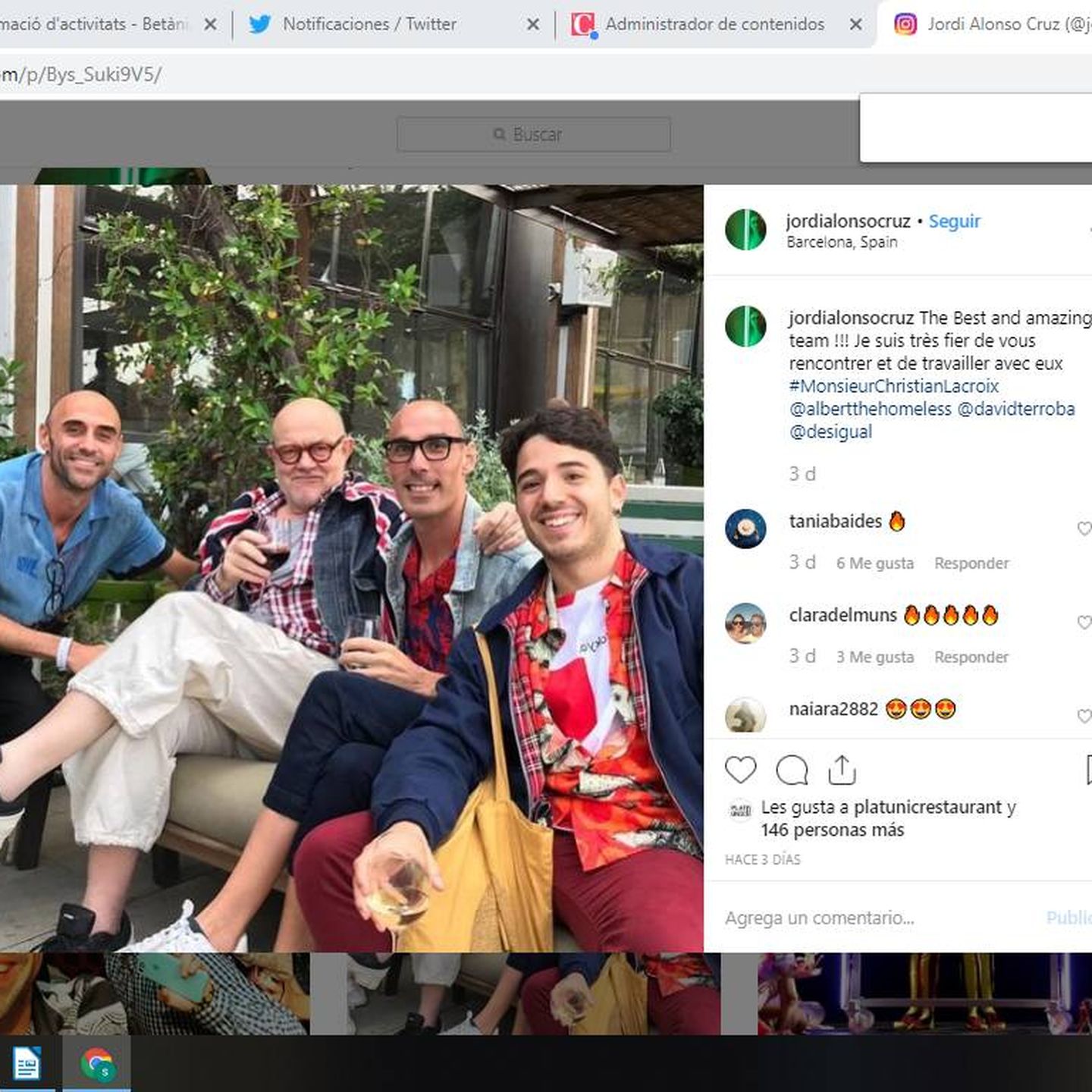 Christian Lacroix (centro, copa en mano) en la fiesta de Desigual. (Instagram)