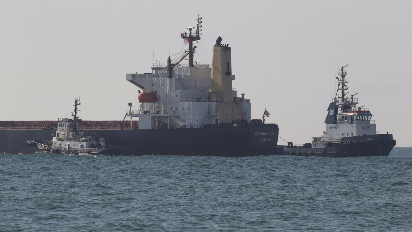 Uno de los buques cargados de cereal que ha salido este martes desde Odesa. (Reuters/Serhii Smolientsev)