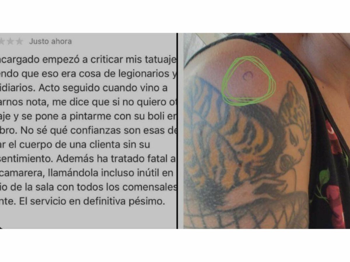 Foto: Un camarero se mete con los tatuajes de una cliente y acaba dibujándole esto con un boli (Twitter/@soycamarero)