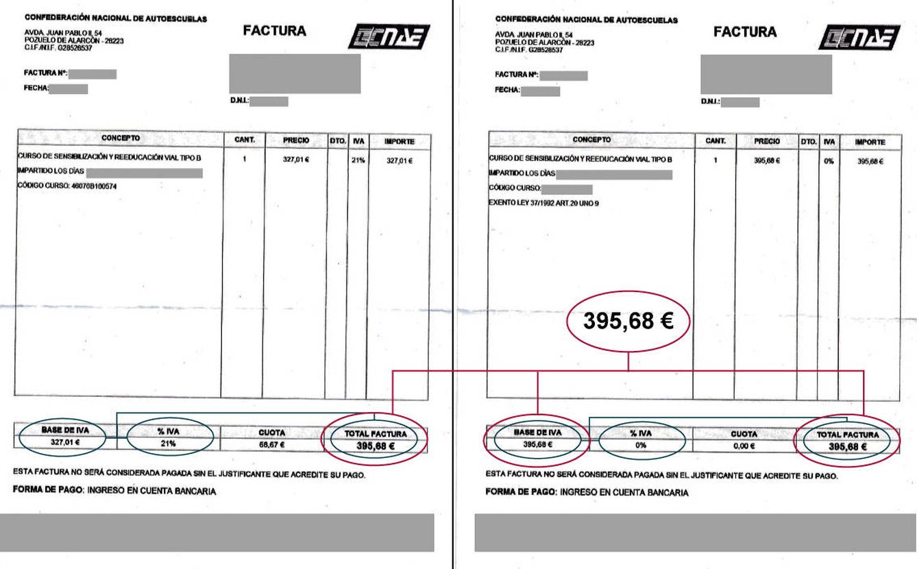 La factura de la izquierda es de un conductor particular; la segunda, de un transportista profesional.