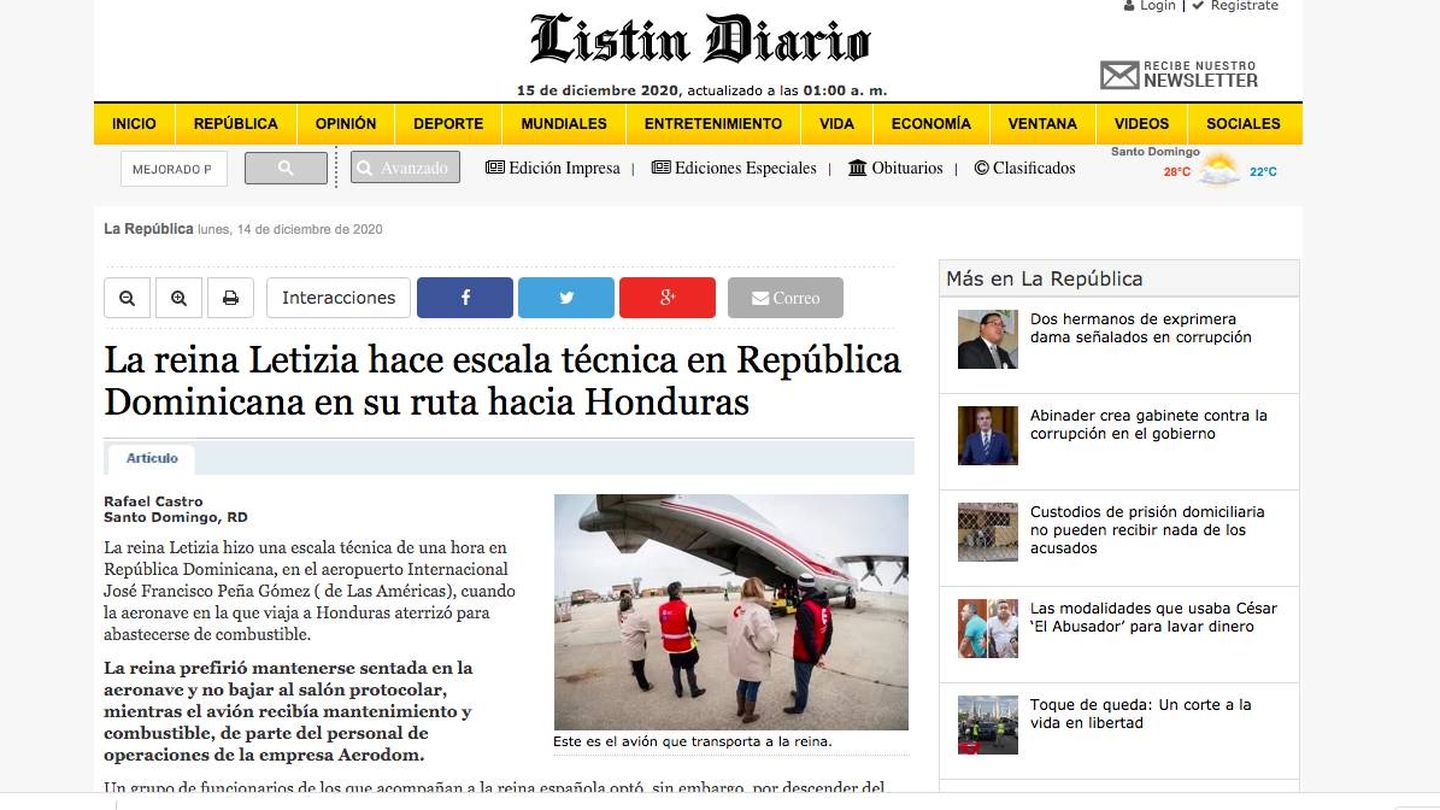 La parada técnica de Letizia, en la prensa dominicana.